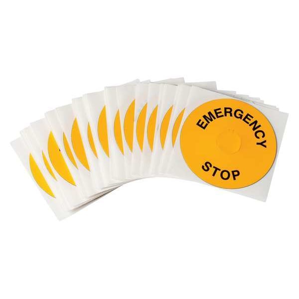 Brady Emergency Stop Legend Plate Label, 22mm, Black on Yellow, THTEP-248-593YL - THTEP-248-593YL