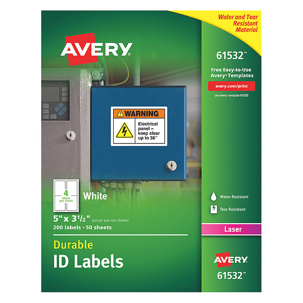 Avery Avery Durable ID Labels with TrueBlock Technology, 61532, Laser, 5" x 3-1/2", White, Pack of 200 - 7278261532