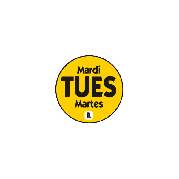 National Checking .75" Circle Trilingual Removable Yellow Tuesday Label, PK2000 - R7502R