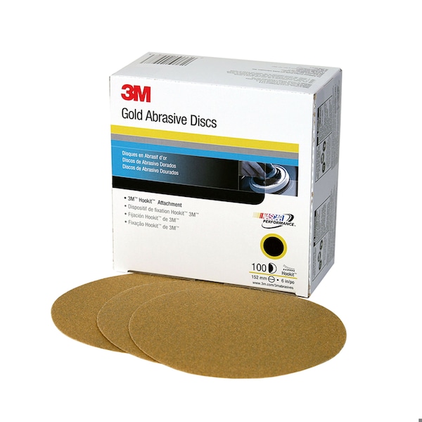 3M Hookit(TM) Gold Disc 236U, 6 in Dia, 600Z, Aluminum Oxide, P120 Grit, Open Coat Type - 7000118756