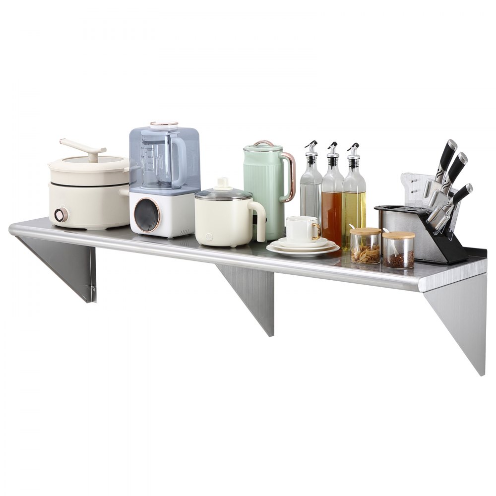 VEVOR 14" x 60" Stainless Steel Shelf, Wall Mounted Floating Shelving with Brackets, 400 lbs Load Capacity Commercial Shelves, Heavy Duty Storage Rack for Restaurant, Kitchen, Bar, Home, and Hotel - BGSCTTJD146016W9VV0