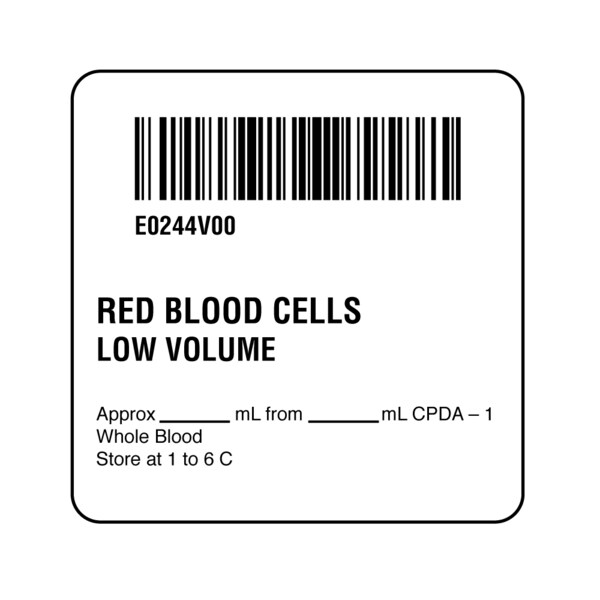 Nevs ISBT 128 Red Blood Cells Low Volume 2" x 2" - BBC-0244
