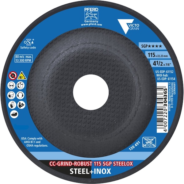 Pferd Grinding Disc, 4-1/2 in Dia, Victograin, CC-GRIND-ROBUST - 61152
