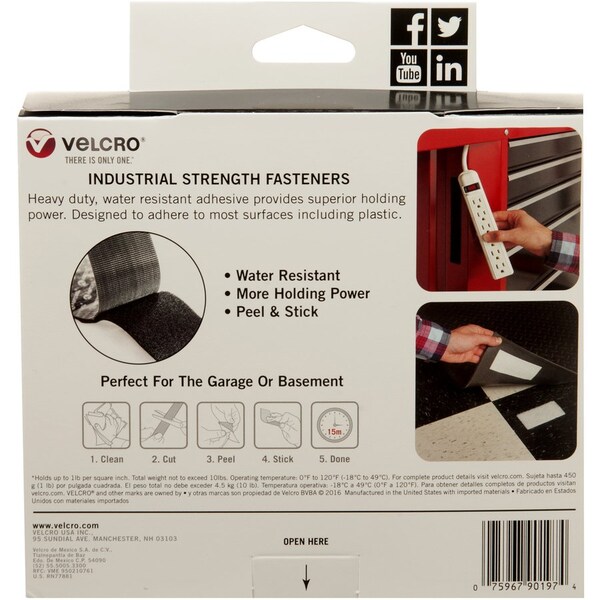 Velcro Brand Industrial Strength Tape, Hook and Loop, Waterproof, 2"x15', BK - VEK90197