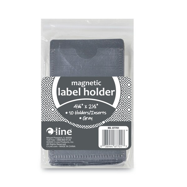C-Line Products Slap-Stick Magnetic Label Holders, Side Load, 4.25 x 2.5, Gray, PK10 - 87701