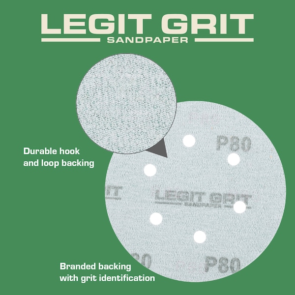 Legit Grit 6 inch Sand paper Disc, 6-Hole, 80 Grit, 150PK - LG6-680-150