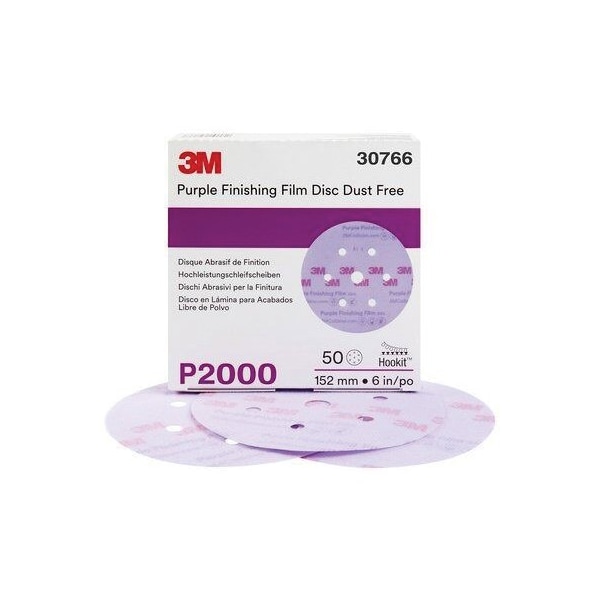 3M 3M Purple Finishing Film Hookit Disc D/F, 30766, 6 in, P2000, 50PK - 7100122799