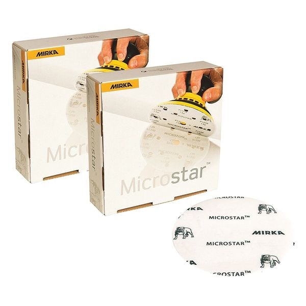 Mirka Film-Backed Grip Disc, 5", P1500, PK50, 5" Dia, Aluminum Oxide, P1500 Grit, Semi Open Coat Type - FM-612-1500