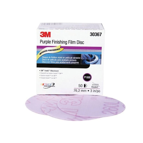 3M 3M Hookit Purple Finishing Film Disc, 30367, 3 in, P1500, 50 dscs per bx, 50PK - 7100123055