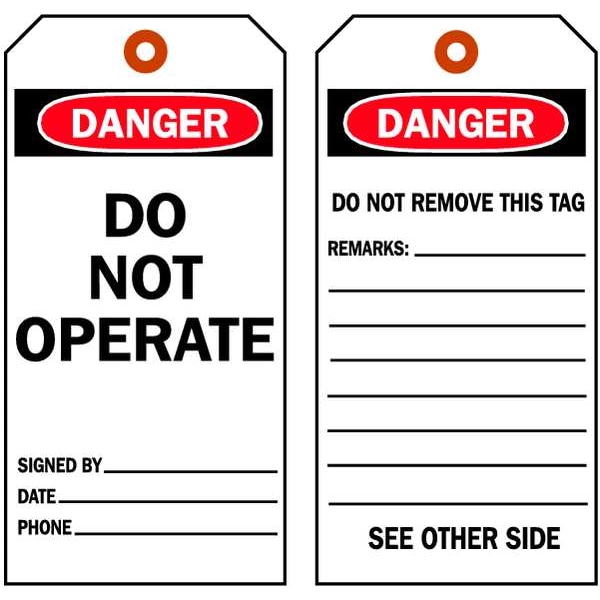 Brady Danger Tag, 7 x 4 In, Bk and R/Wht, PK10 - 86516
