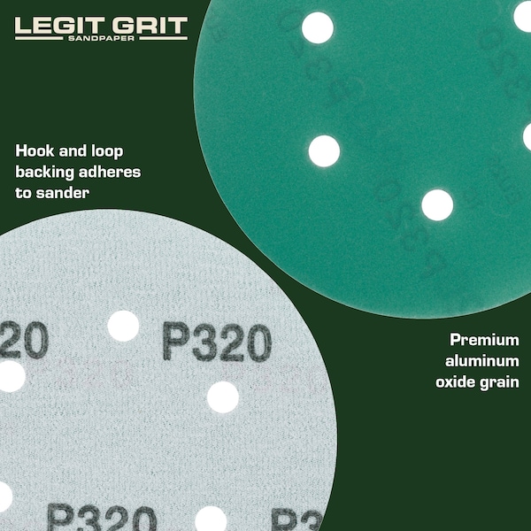 Legit Grit 6 inch Sand paper Disc, 6-Hole, 320 Grit, 50PK - LG6-6320-50