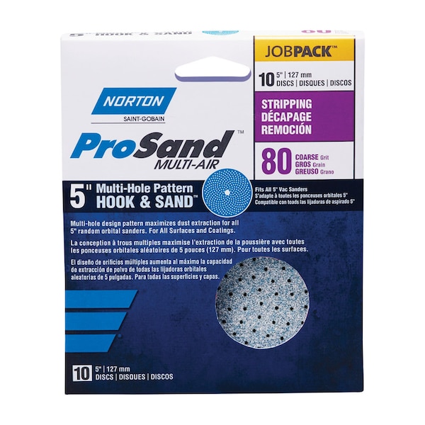 Norton Abrasives Norton ProSand 5 in. Ceramic Alumina Hook and Loop A975 Sanding Disc 80 Grit Coarse 10 pk - 07660703223