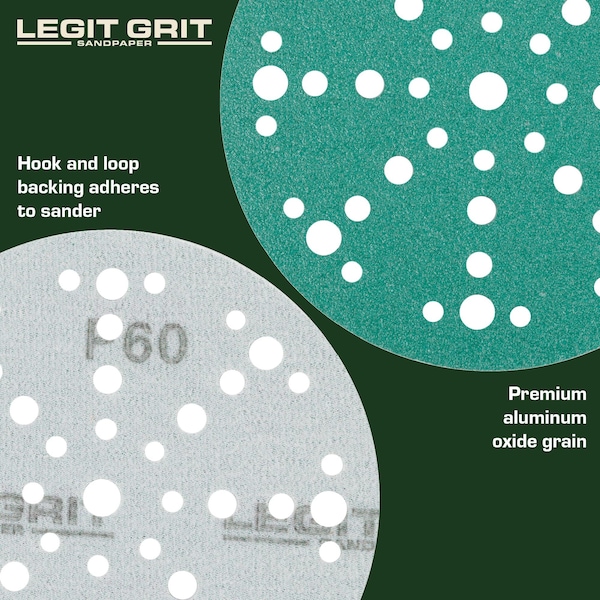 Legit Grit 6 inch Sand paper Disc, 49-Hole, 60 Grit, 100PK - LG6-4960-100