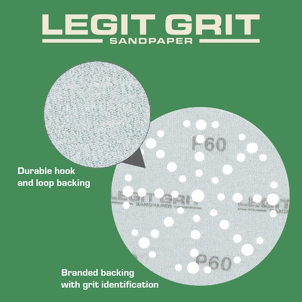 Legit Grit 6 inch Sand paper Disc, 49-Hole, 60 Grit, 100PK - LG6-4960-100