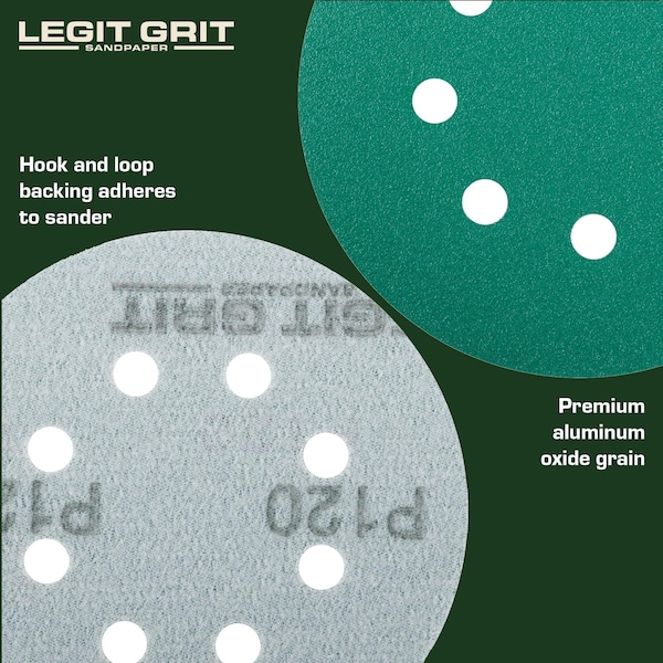 Legit Grit 5 inch Sand paper Disc, 8-Hole, 120 Grit, 150PK - LG5-8120-150
