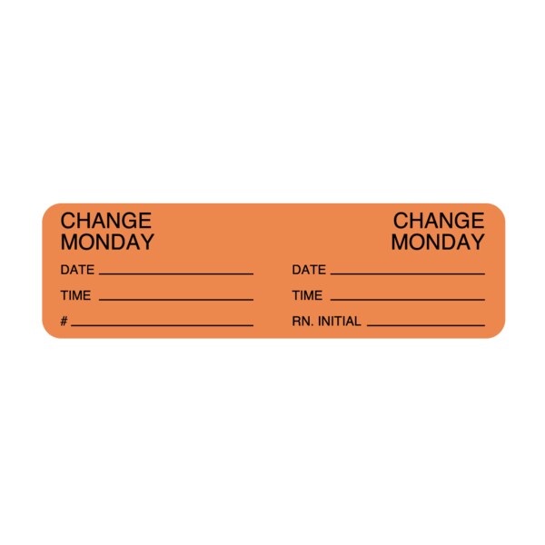 Nevs Day Change IV Tubing Label -Change Monday 7/8" x 3" Flr Orange w/Black - NTUBE-M