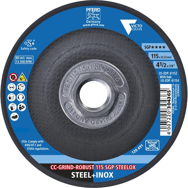 Pferd Grinding Disc, 4-1/2 in Dia, Victograin, CC-GRIND-ROBUST - 61154