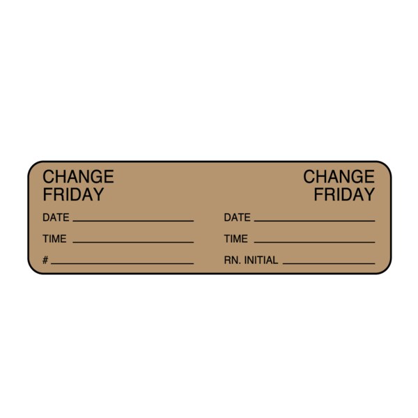 Nevs Day Change IV Tubing Label - Change Friday 7/8" x 3" Brown w/Black - NTUBE-F