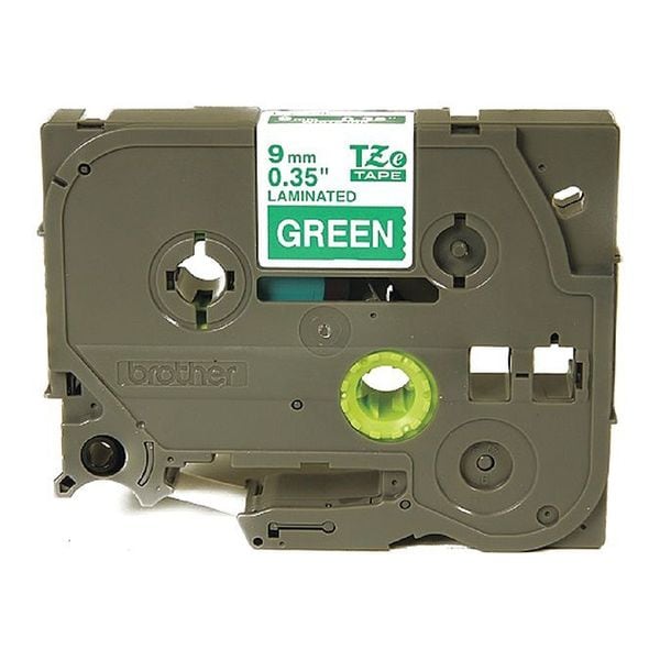 Brother Label Tape Cartridge, White on Green, Labels/Roll: Continuous - TZE725