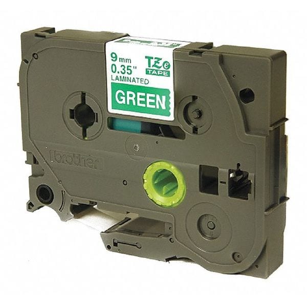 Brother Label Tape Cartridge, White on Green, Labels/Roll: Continuous - TZE725