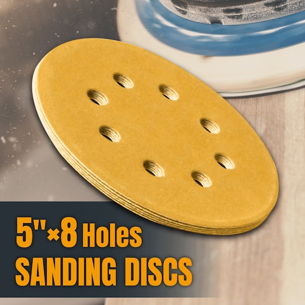 Powertec Gold A/O Hook and Loop Sanding Disc, 5 in. x 8 Holes, 220 Grit, 100PK - 44022G-50-P2
