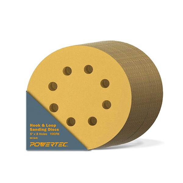 Powertec Gold A/O Hook and Loop Sanding Disc, 5 in. x 8 Holes, 60 Grit, 100PK - 44006G-50-P2