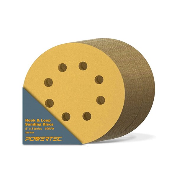 Powertec Gold A/O Hook and Loop Sanding Disc, 5 in. x 8 Holes, 320 Grit, 100PK - 44032G-50-P2