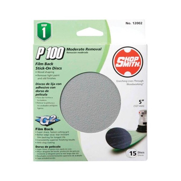 Shopsmith 12002 5 in. Film Back 100 Grit Stick-On Sanding Disc - 7284193