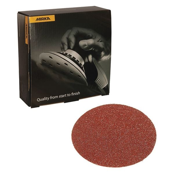 Mirka Coarse Cut, Grip Disc, 6", P36, PK25, 6" Dia, No Hole, Aluminum Oxide, P36 Grit, Semi Open Coat Type - 40-622-036