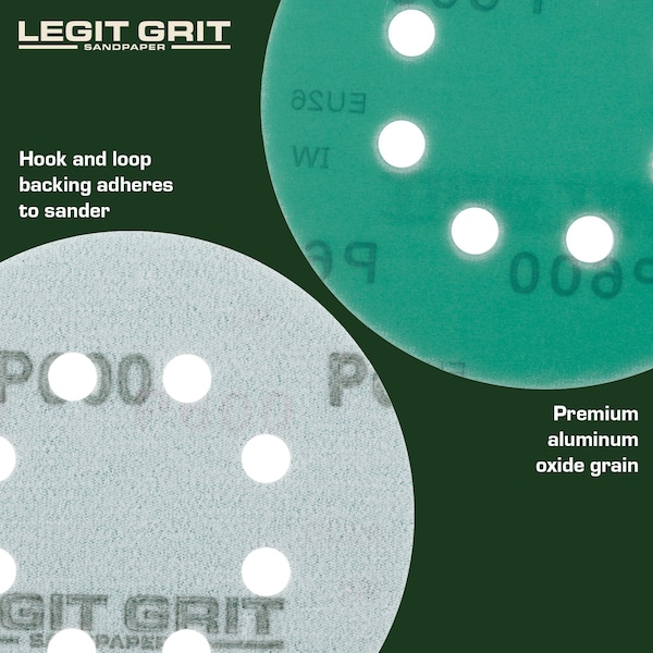 Legit Grit 5 inch Sand paper Disc, 8-Hole, 600 Grit, 100PK - LG5-8600-100