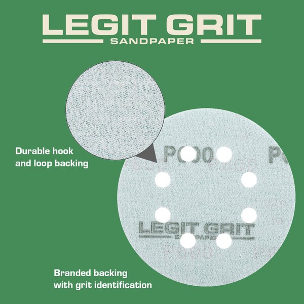Legit Grit 5 inch Sand paper Disc, 8-Hole, 600 Grit, 100PK - LG5-8600-100