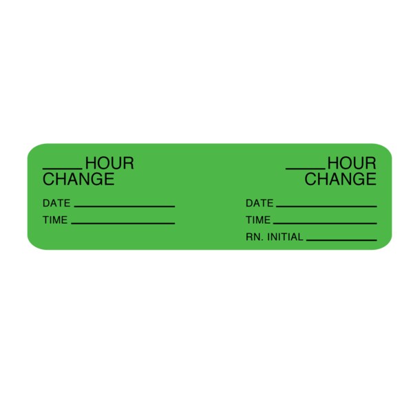 Nevs Hourly IV Tubing Label - I.V. Set, Hours Only 7/8"x3" Flr Green w/Blk - NTUBE-6016