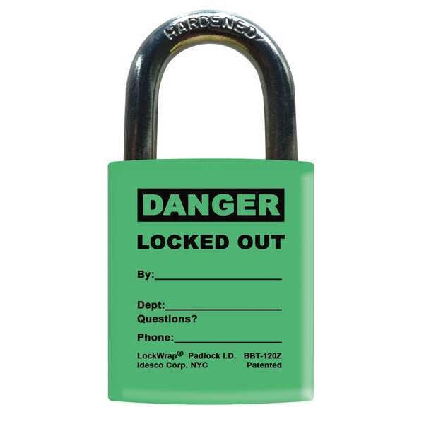 Idesco Padlock Label, 2-1/8inHx1-1/2inW, PK25, LMBBT124AAC - LMBBT124AAC