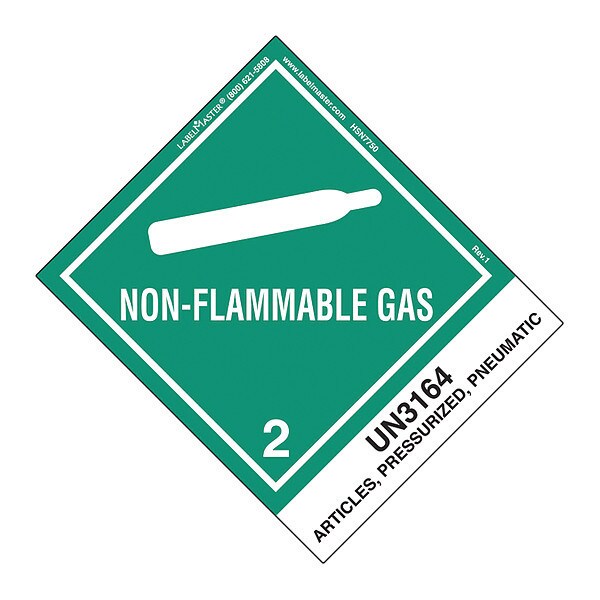 Labelmaster Non-Flammable Gas Label, UN316, PK500, HSN7750 - HSN7750
