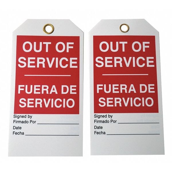 Zoro Select Out Of Svce Bilingual Tag, 3/8 In, PK100 - 8XCV1