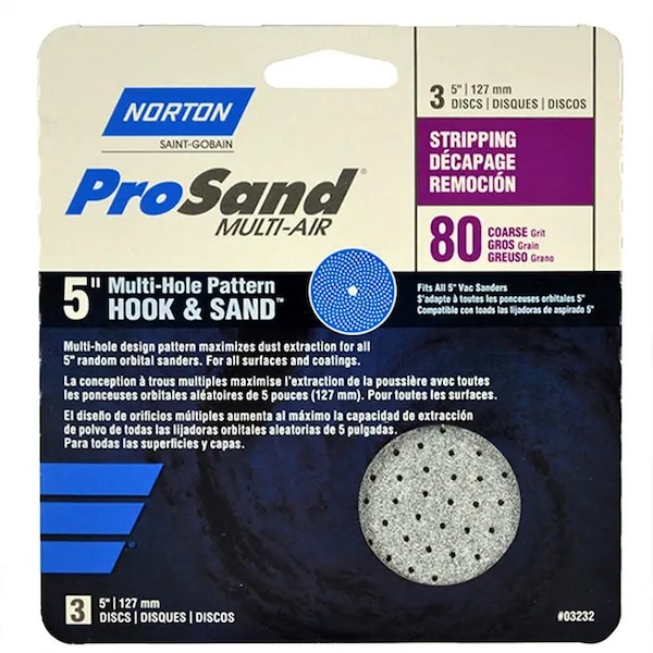 Norton Co 5" ProSand Universal Hole Sanding Disc 80-Grit, PK 3 - 03232
