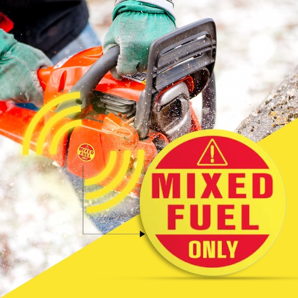 Fuel Stickers Mixed Fuel Sticker, 2-Cycle Label: Fuel Can & Outdoor Power Equip., Hvy-Dty, 1'' Dia, 20PK - Z-1RMFO-20PK