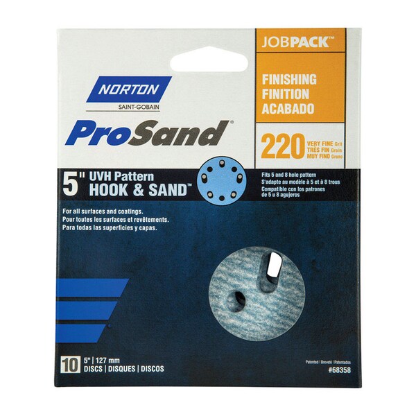 Norton Abrasives Norton ProSand 5 in. Ceramic Alumina Hook and Loop A975 Sanding Disc 220 Grit Very Fine 10 pk - 07660768358