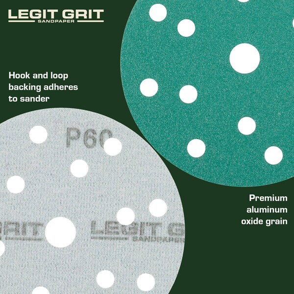 Legit Grit 6 inch Sand paper Disc, 15-Hole, 60 Grit, 100PK - LG6-1560-100
