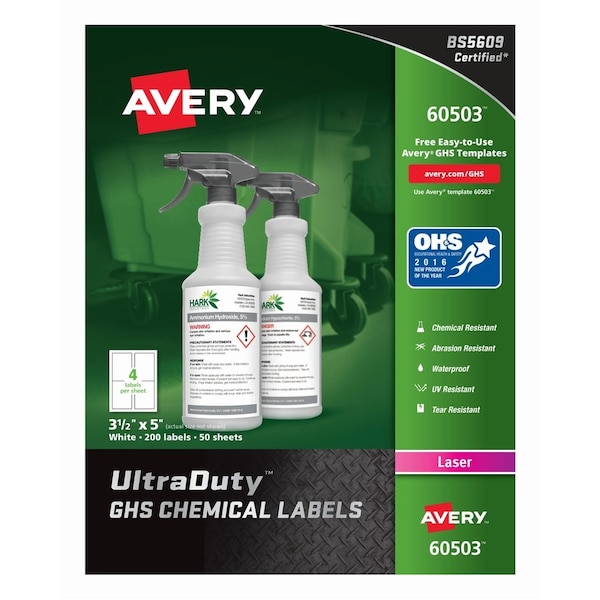Avery Label, Ghs Chemical, 3.5X5, We 4PK - AVE60503