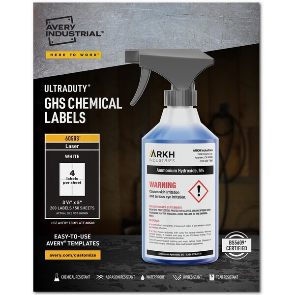 Avery Label, Ghs Chemical, 3.5X5, We 4PK - AVE60503