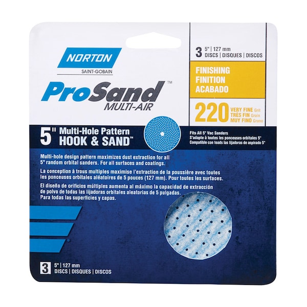 Norton Abrasives Norton ProSand 5 in. Ceramic Alumina Hook and Loop A975 Sanding Disc 220 Grit Very Fine 3 pk - 7660703227