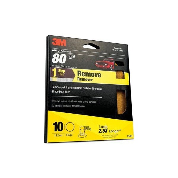 3M 3M Sanding Discs with Stikit Attachment, 31451, 6 in, 80 grit, 10PK - 7010363234