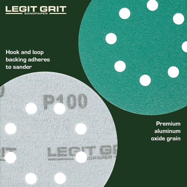 Legit Grit 5 inch Sand paper Disc, 8-Hole, 100 Grit, 150PK - LG5-8100-150