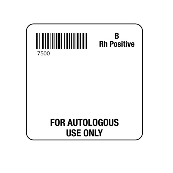 Nevs ISBT 128 B Rh Positive For Autologous Use Only 2" x 2" - BBC-7500