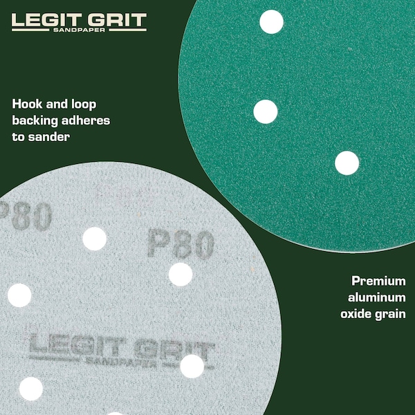 Legit Grit 6 inch Sand paper Disc, 6-Hole, 80 Grit, 50PK - LG6-680-50