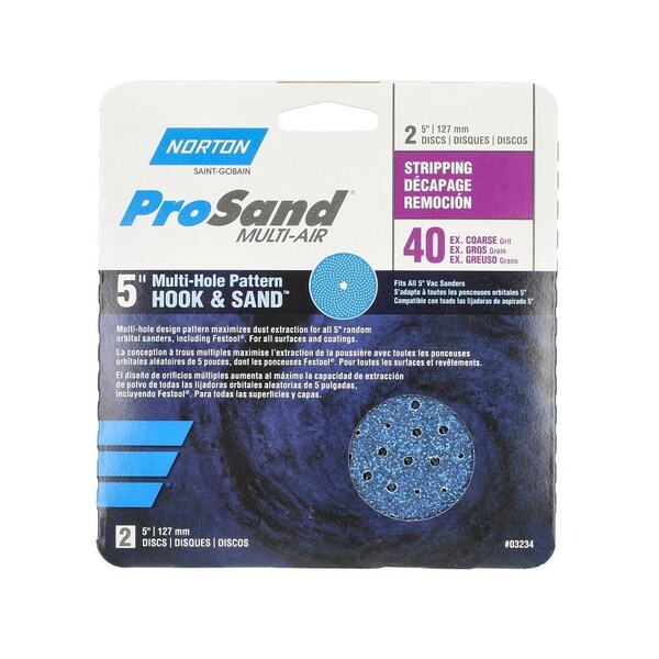 Norton Co 0 Sanding Disc, 5 in Dia, 1116 in Arbor, Coated, 40 Grit, Extra Coarse, Alumina Ceramic Abrasive - 3234