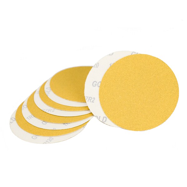 Cgw Abrasives Sndng Dsc, Hook-and-Loop, 5,400G, Gld, 5" Dia, No Hole, Aluminum Oxide, P400 Grit - 49936