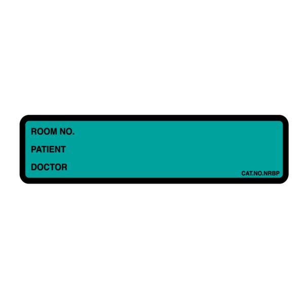 Nevs Printed Chart Label-Room #, name, Doctor 1-3/8"x5-3/8" Aqua w/Black - NRBP-AQUA