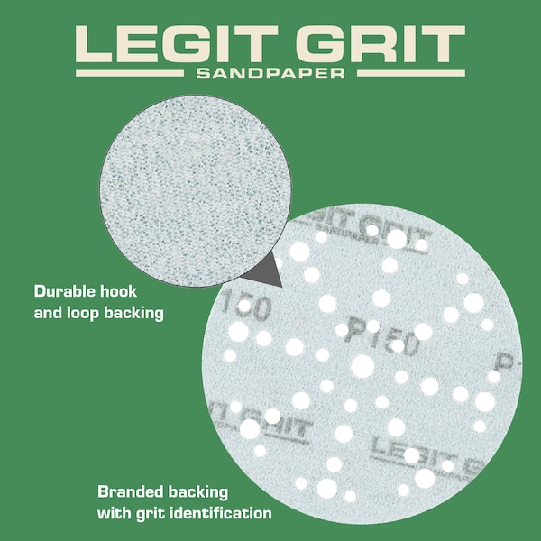 Legit Grit 6 inch Sand paper Disc, 49-Hole, 150 Grit, 100PK - LG6-49150-100